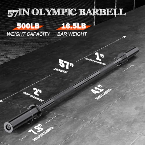 57" Olympic Barbell Bar with 2 Spring Collars for Weight Lifting X157780