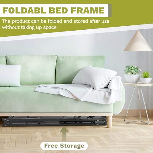 Twin Size Folding Metal Platform Bed Frame with Steel Slats, Black O91638