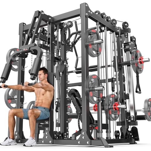 Power Cage Smith Machine Power Rack with Cable Crossover for Home Gym X175525