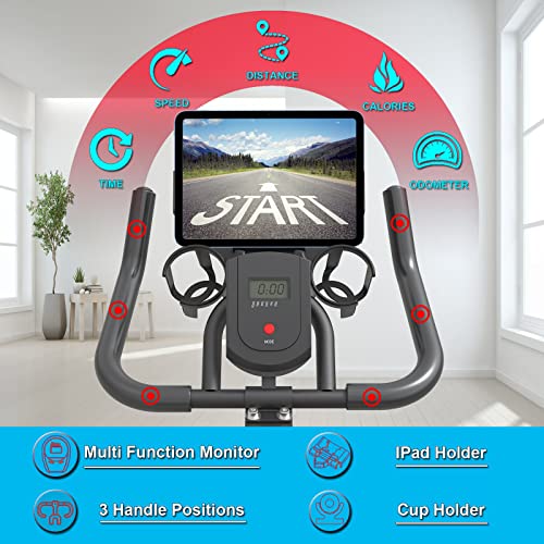 Indoor Cycling Bike with iPad Mount & LCD Monitor, Silent Belt Drive L36836