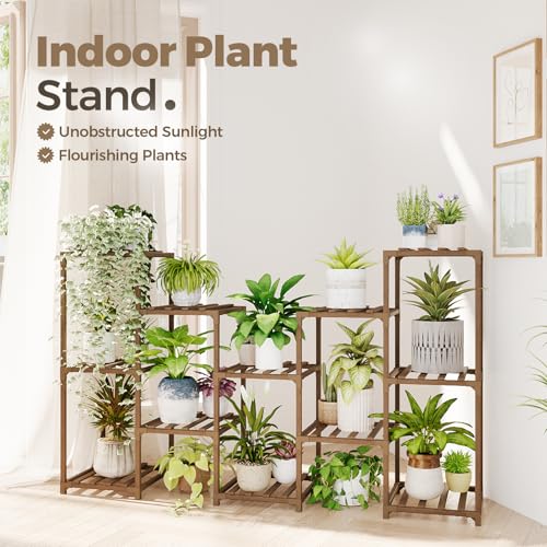 Bamworld Plant Stand Indoor Outdoor Wood Plant Rack 3 Tier Ladder D51744