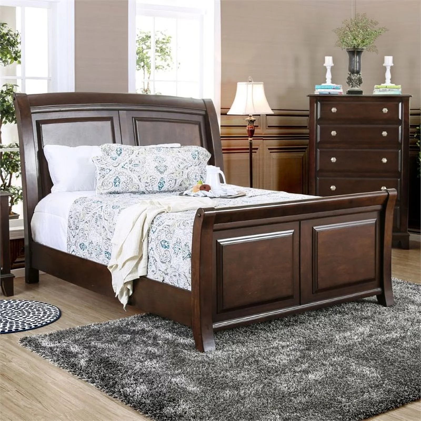 Furniture of America Glinda Wood California King Sleigh Bed, Brown Cherry B248956