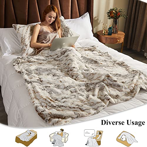 XeGe Double Side Brushed Fuzzy Throw Blanket, Soft Faux Fur, 50x60, Marble Light Grey E339