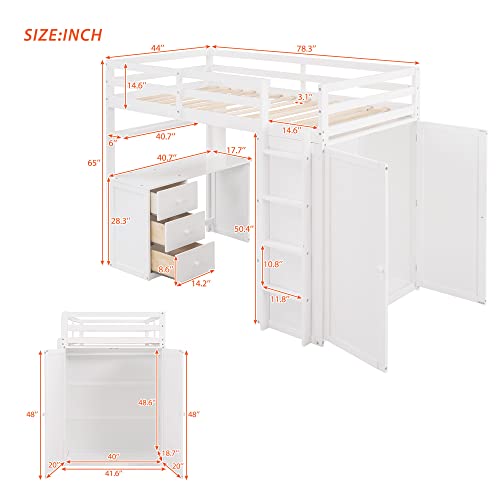 Harper & Bright Designs Full Loft Bed with Desk, Wardrobe, Solid Wood N868457