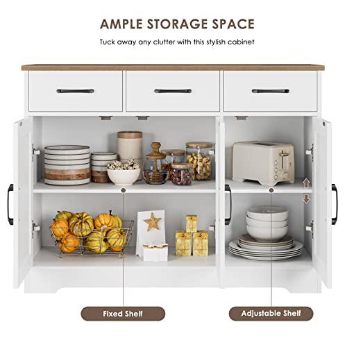 HOSTACK Modern Farmhouse Sideboard Buffet Cabinet with Barn Doors, White U8843