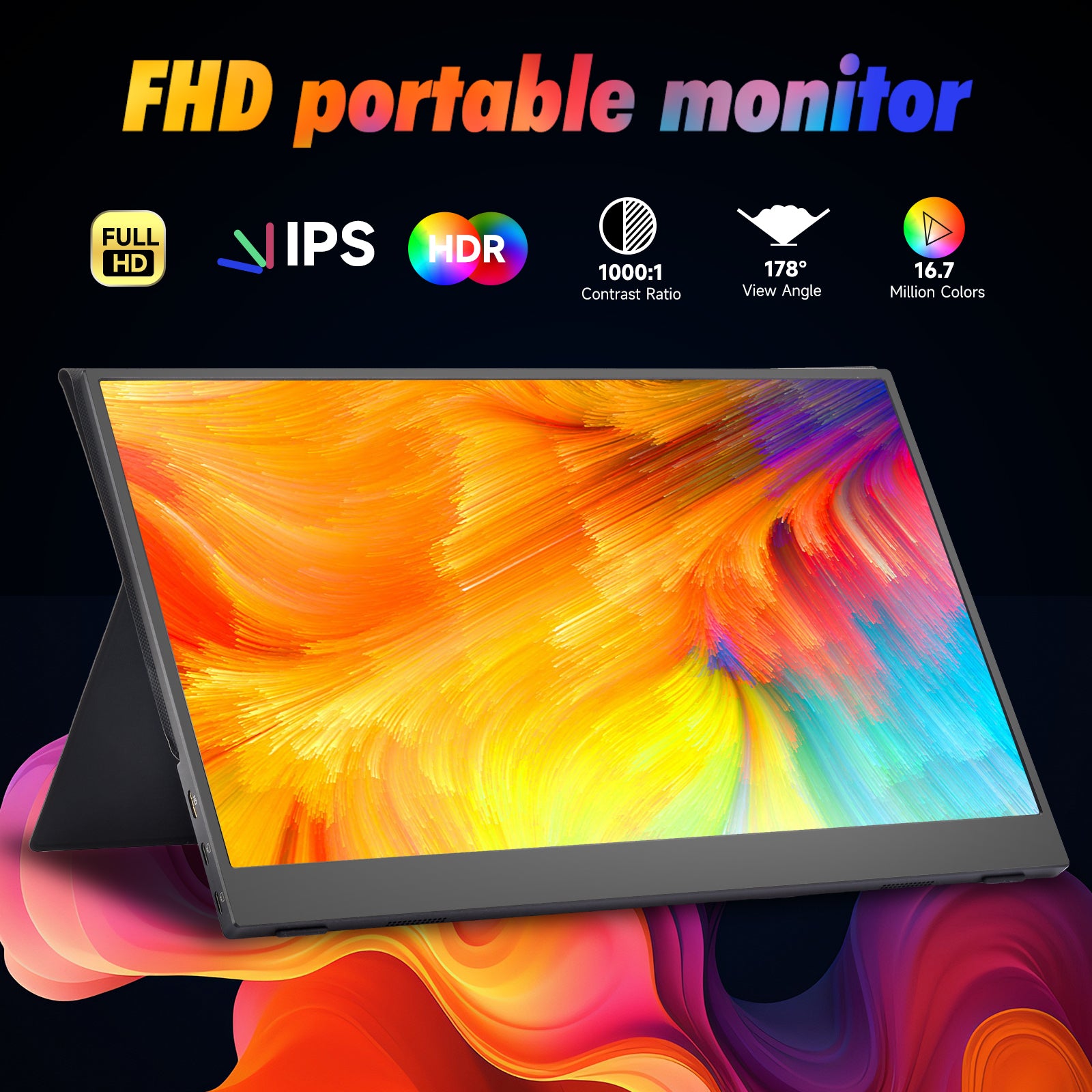 Bwanaz Portable Monitor 15.6'' FHD 1080P USB-C HDMI IPS Display U33821