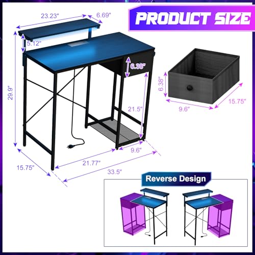 X-cosrack 33.5" Small Gaming Desk with LED Lights & Power Outlets, Black B62968