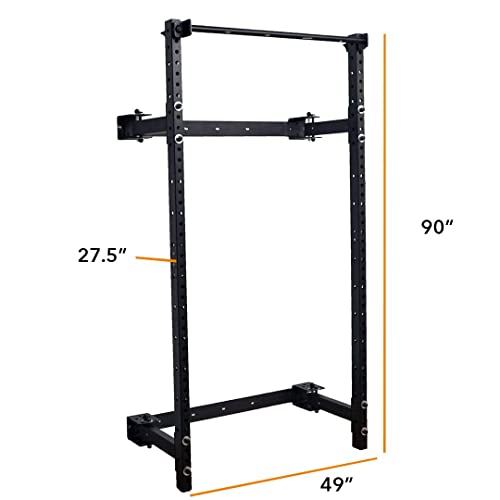 PRx Performance Wall Mounted Folding Power Squat Rack with Pull Up Bar, Black S87608