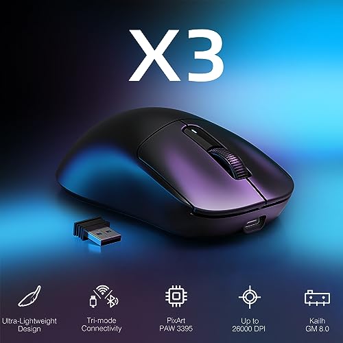 ATTACK SHARK X3 Wireless Gaming Mouse, 49g Ergonomic, PAW3395 26K DPI, White C238377