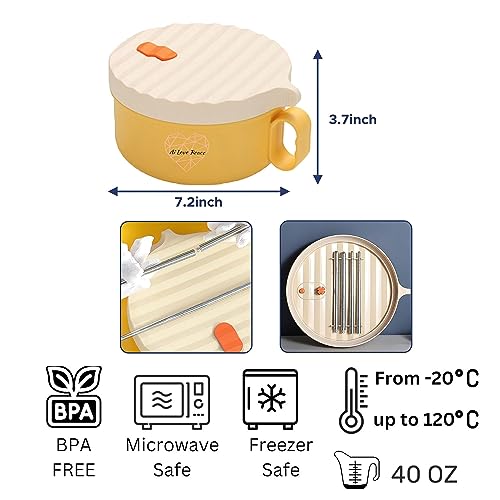 AI LOVE PEACE Ramen Bowl with Lid, 40 oz Microwavable Noodle Bowl G430163