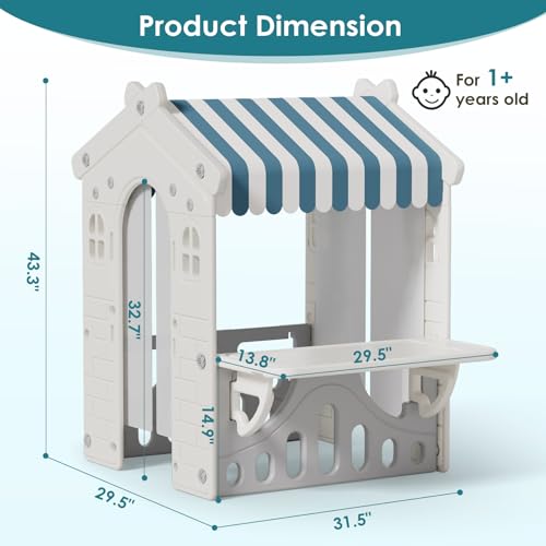BIERUM Kids Playhouse with Pretend Play Kitchen Toys, Blue W6825