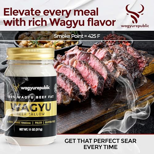 Wagyu Republic Grass Fed Beef Tallow for Cooking, Steak, and Balm - 7lbs D8438