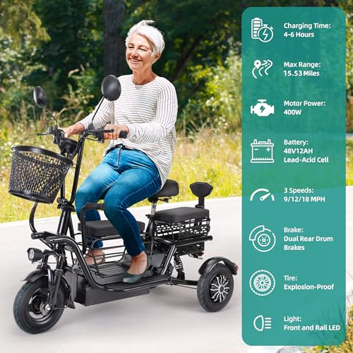 Foldable Electric Tricycle for Adults with 3 Seats and Storage Basket H83643