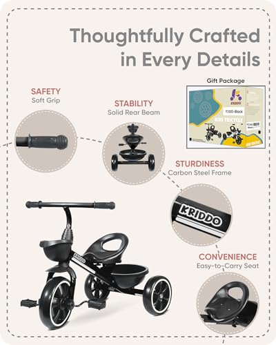 KRIDDO Kids Tricycle for Toddlers Age 2-5 Years, Blue P72011