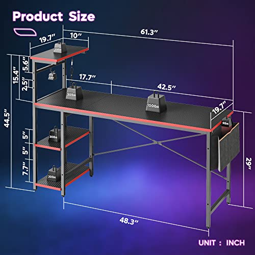 Bestier Gaming Desk with LED Lights, 51.3 Inch Computer Desk Q970