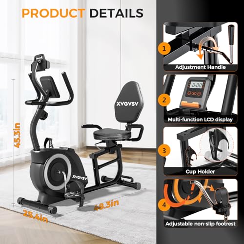 Recumbent Exercise Bike with 400LB Capacity and Magnetic Resistance V9846