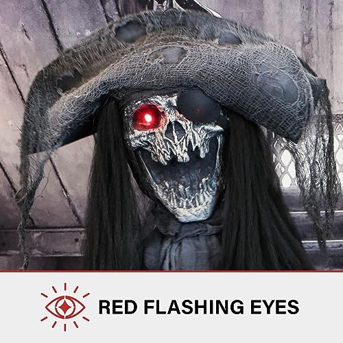 Haunted Hill Farm 5.25-ft Standing Gravekeeper Animatronic with Red LED Eyes and Sound Effects X9371