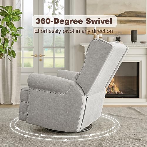 Swivel Nursery Glider Recliner with Lumbar Pillow and Footrest, Beige U619