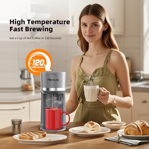 Mini Single Serve Coffee Maker for K Cup & Ground Coffee, Black D139279