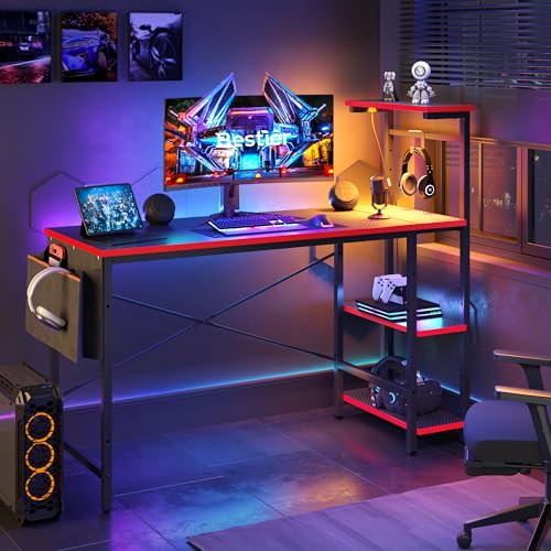 Bestier Gaming Desk with LED Lights, 51.3 Inch Computer Desk Q970