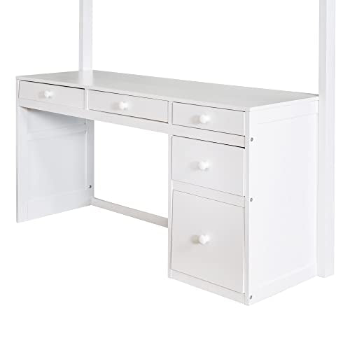 Harper & Bright Designs Full Size Loft Bed with Wardrobe and Desk, Solid Wood, White R4710