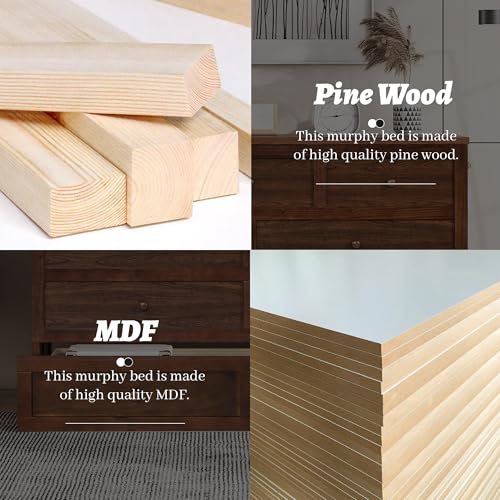 Queen Murphy Bed Cabinet with Storage Drawer and Charging Station, Solid Pine, White A401