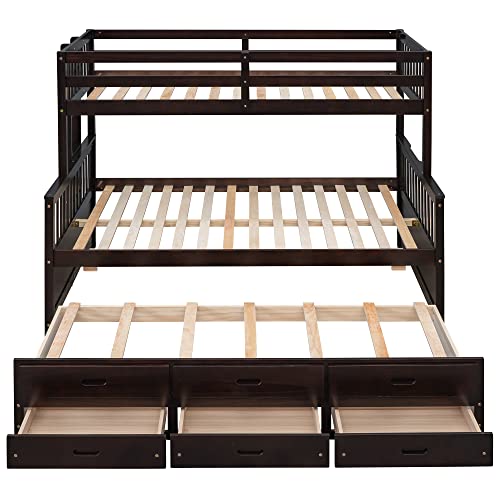 Harper & Bright Designs Twin Over Twin Bunk Bed with Storage Drawers, Solid Wood, Espresso P440327