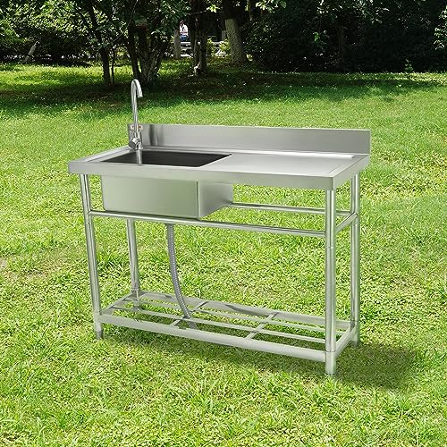VEVOR Stainless Steel Utility Sink with Workbench Faucet and Legs, 39.4 x 19.1 x 37.4 in L559