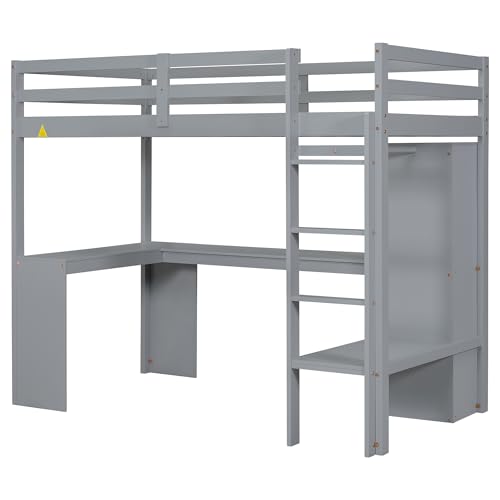 SOFTSEA Full Size Loft Bed with Desk & Wardrobe, White F150304