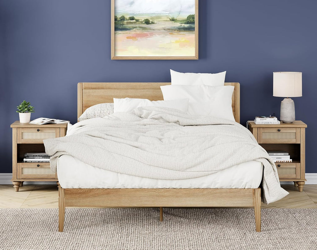 WAMPAT 4 Piece Bedroom Set with 2 Dressers and 2 Nightstands, Oak P906
