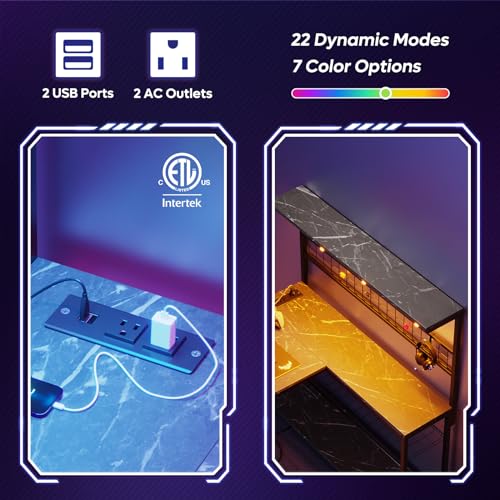 Bestier 42 L Gaming Desk with Power Outlets, LED Lights and Shelves D8630