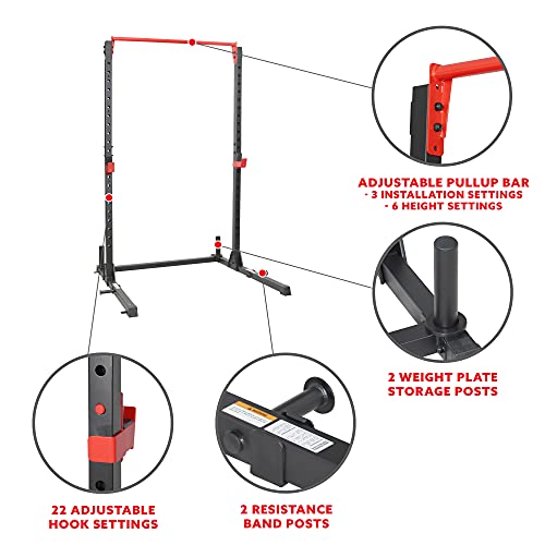 Sunny Health & Fitness Power Cage and Squat Rack with J-Hooks and Pull Up Bar O409748