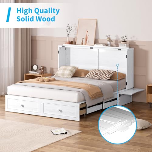 Mjkone Queen Murphy Bed Cabinet with Tri-Folding Mattress, White E6299