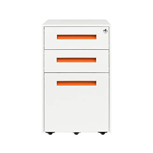Laura Davidson Furniture Stockpile Square Mobile 3 Drawer File Cabinet, White/Bright Blue T4062