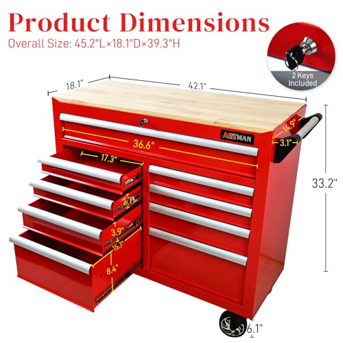 Heavy Duty 9-Drawer Rolling Tool Chest with Wood Top, Black K54490