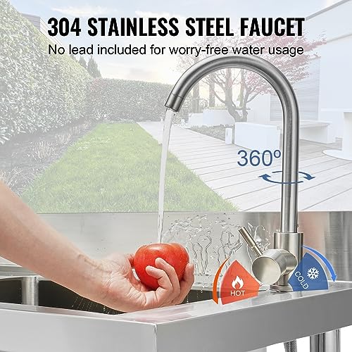 VEVOR Stainless Steel Utility Sink with Workbench Faucet and Legs, 39.4 x 19.1 x 37.4 in L559