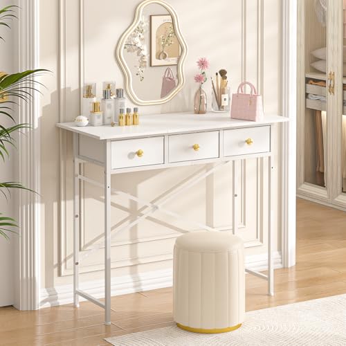 White Vanity Desk with Drawers for Kids Bedroom, 31.5 Inch J2831