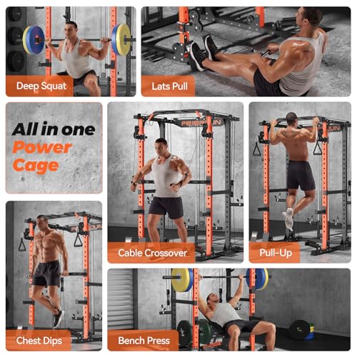 FEIERDUN Squat Rack Power Cage with Cable Crossover, 2000LBS Capacity I6292