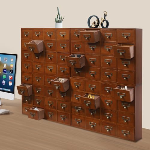 Vintage 16-Drawer Wooden Desktop Organizer with Iron Label Holders N538