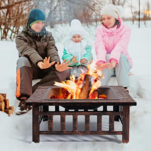 Yaheetech Fire Pit Table 32in Square Metal Outdoor Patio Fireplace L506