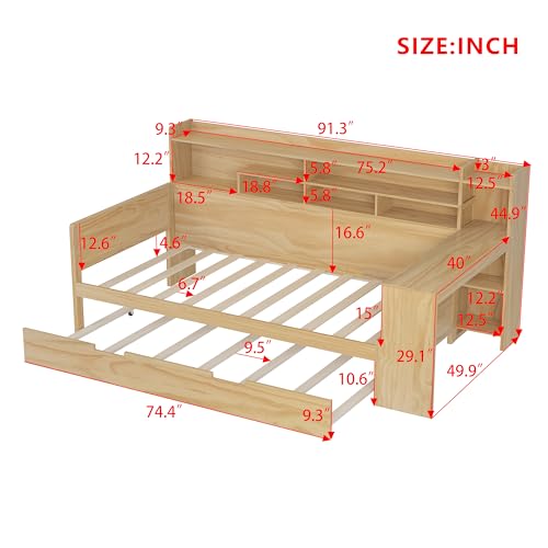 Bellemave Twin Corner Bed Frame with Storage Shelves and Desk, Gray L74206