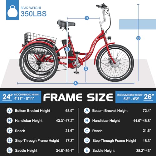 MOONCOOL Electric Tricycle for Adults 350W 36V Removable Battery 7 Speeds P222040