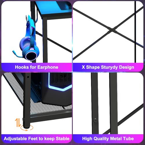 X-cosrack 33.5" Small Gaming Desk with LED Lights & Power Outlets, Black B62968