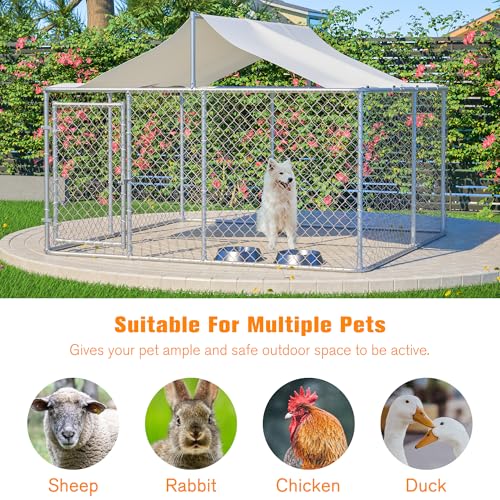 Large Outdoor Dog Kennel Heavy Duty Galvanized Steel with Waterproof Cover V616855