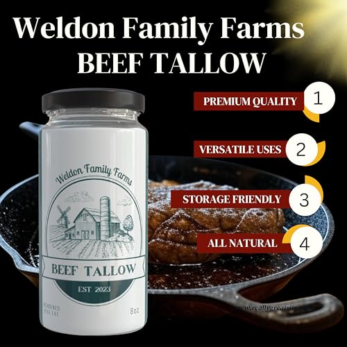 Weldon Family Farms Rendered Beef Tallow for Cooking, Grass Fed, 2 Pack, 16oz Total C474231