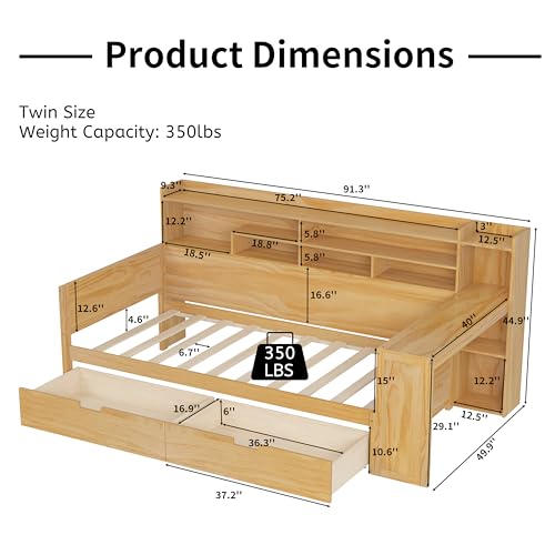 Bellemave Twin Corner Bed Frame with Storage Shelves and Desk, Gray L74206