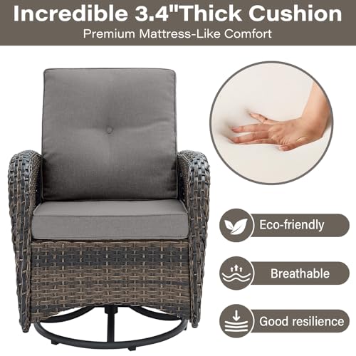 Outdoor Wicker Swivel Rocker Chairs Set of 2 with Rattan Side Table, Brown/Blue B592