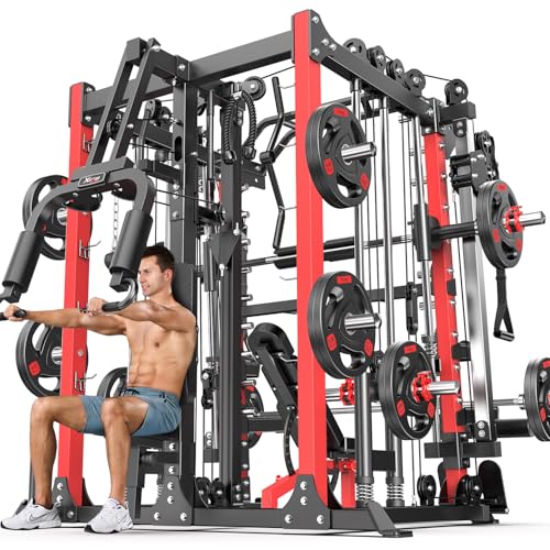 Power Cage Smith Machine Power Rack with Cable Crossover for Home Gym X175525