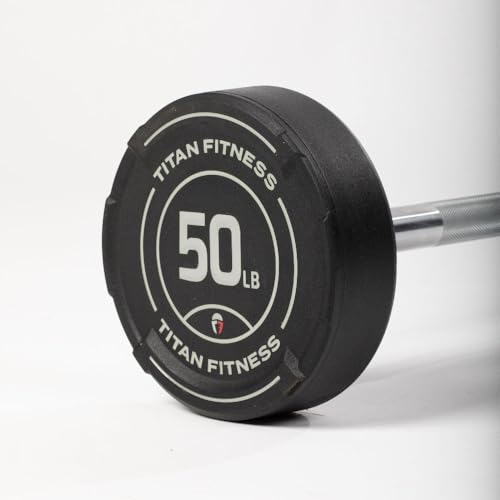 Titan Fitness Rubber Curl Fixed Barbells, Pre-Loaded Weight Bar Y406