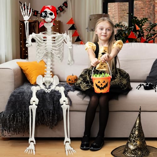 5 Ft Skeleton Halloween Decorations, Full Body Life-Size Prop with Movable Joints F717947
